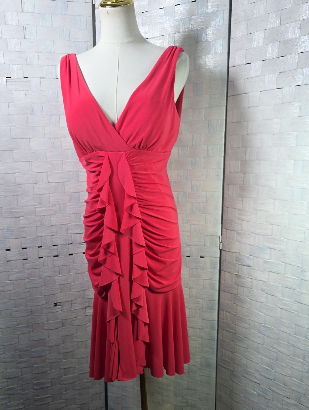 Women's Pink Ruffle V-Neck Dress